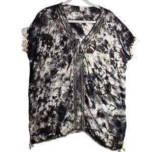 Surf Gypsy Sm TieDyed gray n white Swimcover‎ with Tassels n Beads. Sexy Hippie